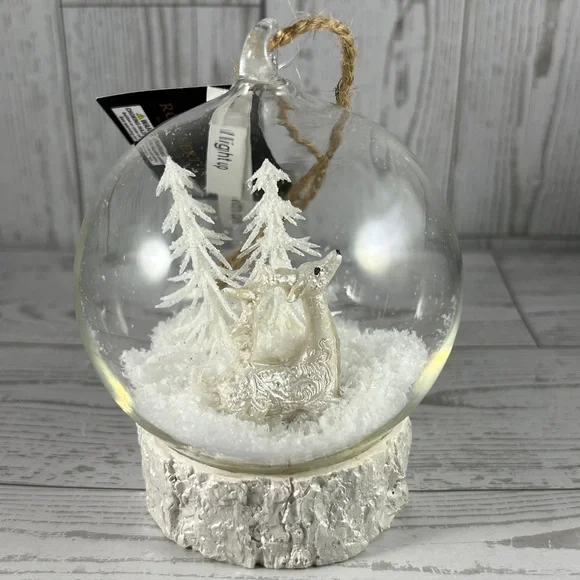 Robert Stanley’s Illuminated Glass Christmas Ornament with Deer, Snow, and Trees - Picture 3 of 8